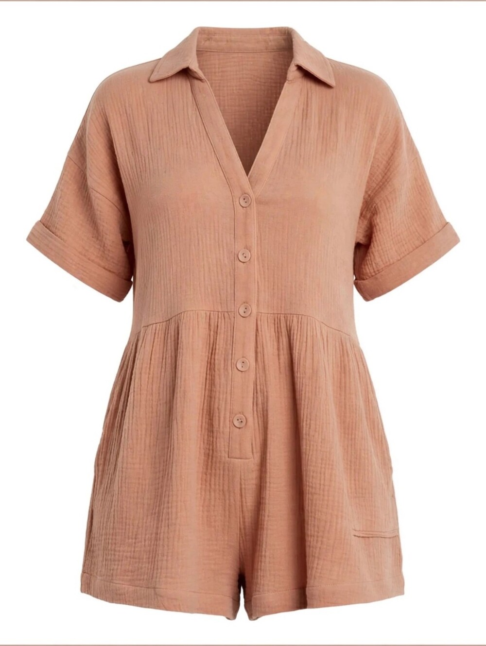 Petal + Pup Winny Crinkle Cotton Romper • Mocha • Size 4 • Pockets!
